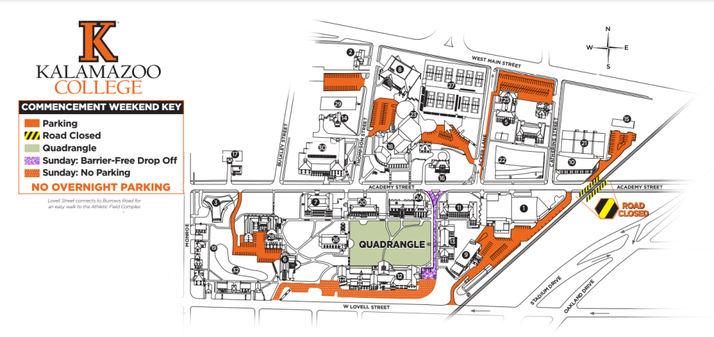 Kalamazoo College Campus Map for Commencement